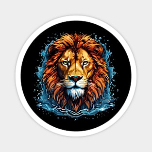 Aquatic Majesty Depiction of a Lion in Water Magnet